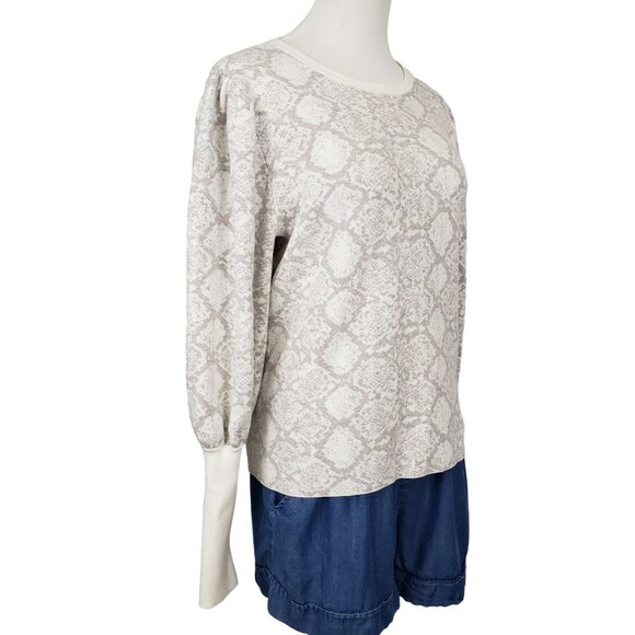 Express Sweater Women's Large Crew Neck Balloon Sleeve Damask Print Ribbed Gray - Picture 3 of 12